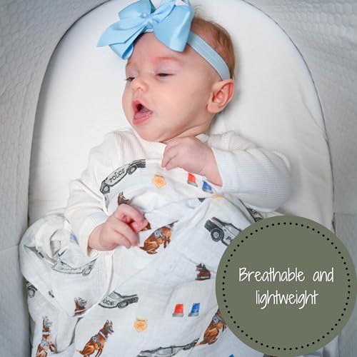 Image of LollyBanks Muslin Swaddle Blanket, 100% Muslin Cotton Blankets for Baby Boys, 47 X 47 Inches Soft and Cozy Swaddle for Newborn Baby, Newborn Essential (Police Dog Print)