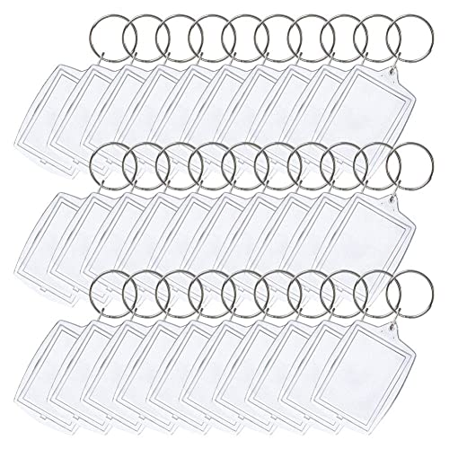 Lot de 30 porte-clés photo vierges double face en acrylique transparent avec anneau fendu pour loisirs créatifs, cadeau pour la famille, les amis (style 1)