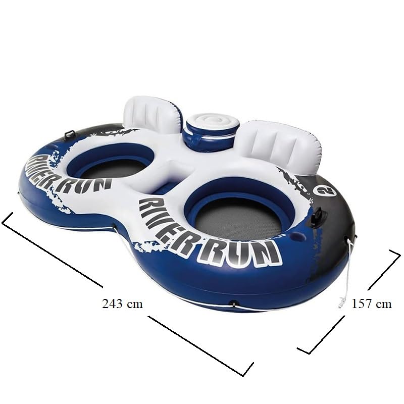 Virsus Ciambella Gonfiabile, di colore Blu, Nero e Bianco, Salvagente con fondo a Rete, Porta bibite e schienale per seduta comoda per piscine, Feste ed Eventi