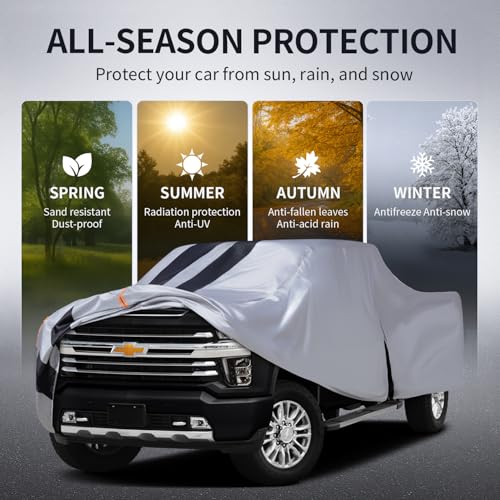Image of Chevrolet Silverado 2500HD Truck Cover Custom Fit 2020-2026 Crew Cab Short Bed(6.8') with Door Zipper, 10 Layers Outdoor Heavy Pickup Truck Cover Waterproof All Weather, Wind Dust Sun Protector.