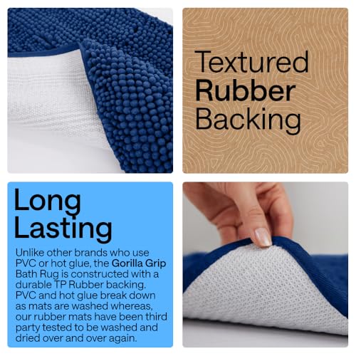 Image of Gorilla Grip Luxury Chenille Bathroom Rug Mat, 60x24, Extra Soft and Absorbent Shaggy Rugs, Machine Wash Dry, Perfect Plush Carpet Mats for Tub, Shower, and Bath Room, Royal Blue