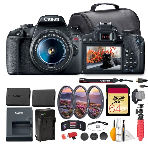 Canon EOS Rebel T7 DSLR Camera with 18-55mm Lens Bundle | 24.1MP APS-C Sensor, Fast AF & Full HD Video | for Beginners, Travel & Family Photography (2727C002) + 64GB Card + Battery + Charger + More
