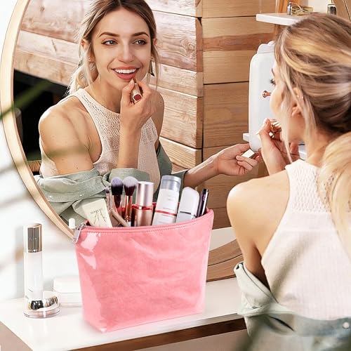 Image of KALIDI PVC Zipper Tote Bag, Jelly Kraft Paper Beach Bag Large Hobo Carry All Travel Shopping Handbag Plastic Shoulder Bag