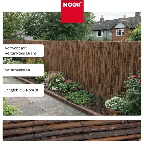 NOOR Weidenmatte Deluxe Natur 0,90 x 3,00 m - Natürlicher Sicht- und Windschutz aus Weidenzweigen für Garten, Terrasse & Balkon - verwebt mit verzinktem Draht