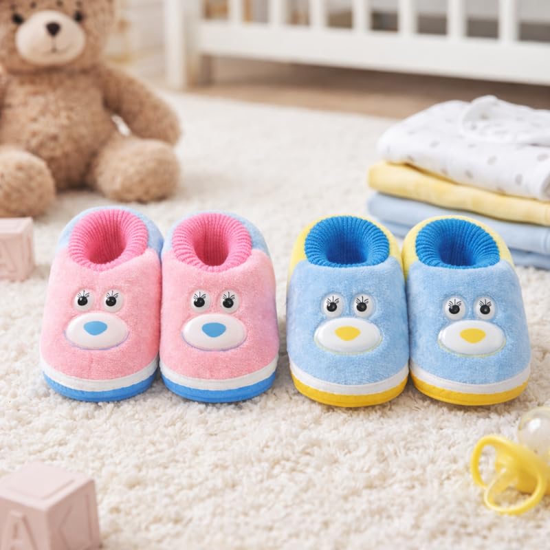 SMARTOTS Baby Velvet Slip On Booties for 0–9 Months | New Born Baby Shoes 0 Size | Soft Baby Boy & Girls Shoes PACK 2 PINK+BLUE 2