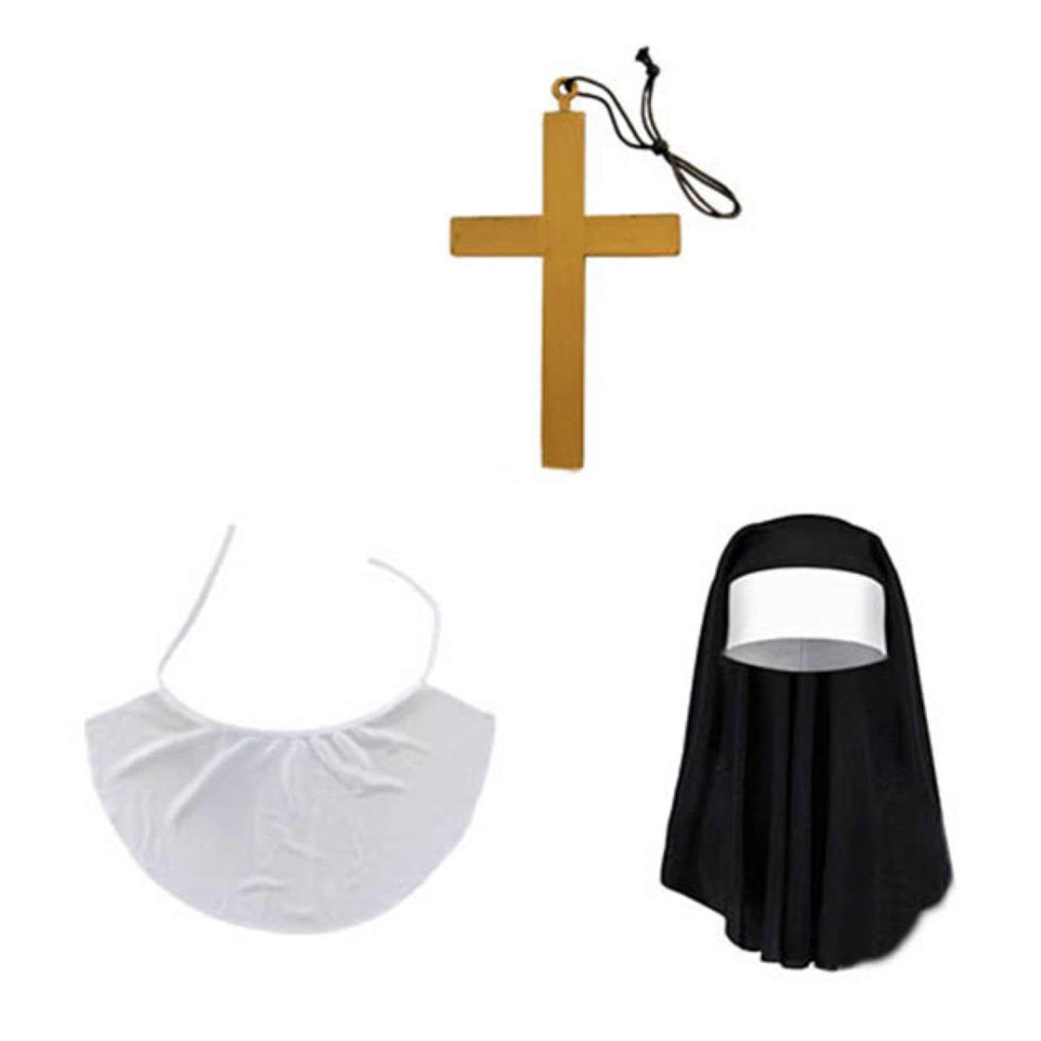 Lezevn 6 Pieces Nun Costume Accessories Nun Hat White Collar Gold Cross Pendent Necklace Halloween Cosplay Accessories - Image 2
