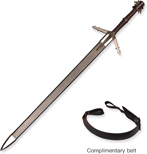 Vista 3 de Espada de acero plateado de Geralt de metal completo de 125cm48.8 pulgadas, acero inoxidable, espada plateada de lobo blanco Aerondight hecha a