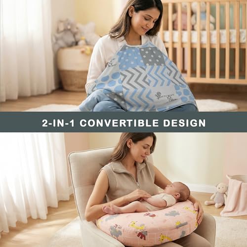 Image of BAYBEE Feeding Pillow for New Born Baby with Foldable Breastfeeding Cover | Ergonomic Feeding Cover for Nursing Mom with Adjustable Velcro | Nursing Pillow with Removable & Washable Covers (Blue)