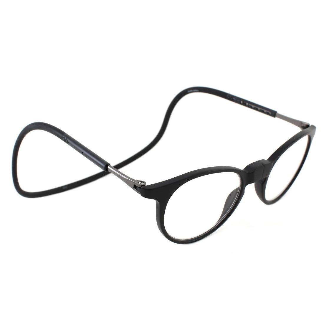 AEC Geek-O Flexible Unisex Magnetic Reading Glasses Power Full Rim Stylish Round Front Dual-Tone Frame with Comfortable Neck Rest & Soft Sleeve Case for Men and Women