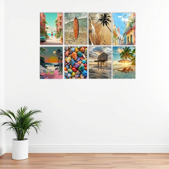 Image of CVANU Aesthetic Beach & River Side Design Picture Printed 8pcs Wall Art Collage Kit Posters With Glue Dot Tape for Living Room| Office| Bedroom| Office| Walls Decorative Item (8.2inch X 11.6inch) 369
