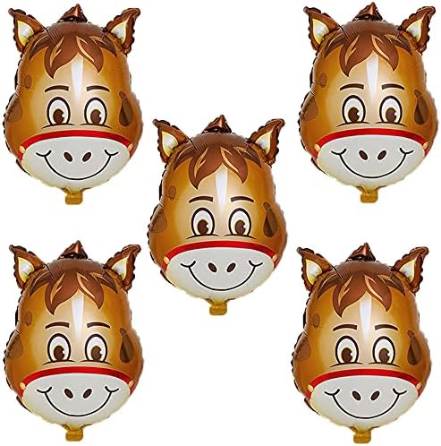 HORUIUS Horse Balloons Donkey Shaped Foil Mylar Balloon Farm Animals Balloons for Baby Shower Farm Animals Theme Birthday Party Supplies Decorations 5PCS