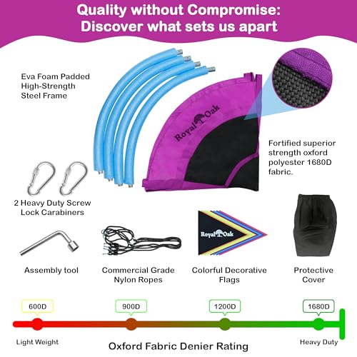 Royal Oak Saucer Tree Swing,Heavy Duty 1680D Oxford Fabric, Giant 40 Inches with Carabiners and Flags,700 lb Weight Capacity, Steel Frame,Waterproof, Easy Install Step by Step Instructions (Purple) - Thumbnail 5