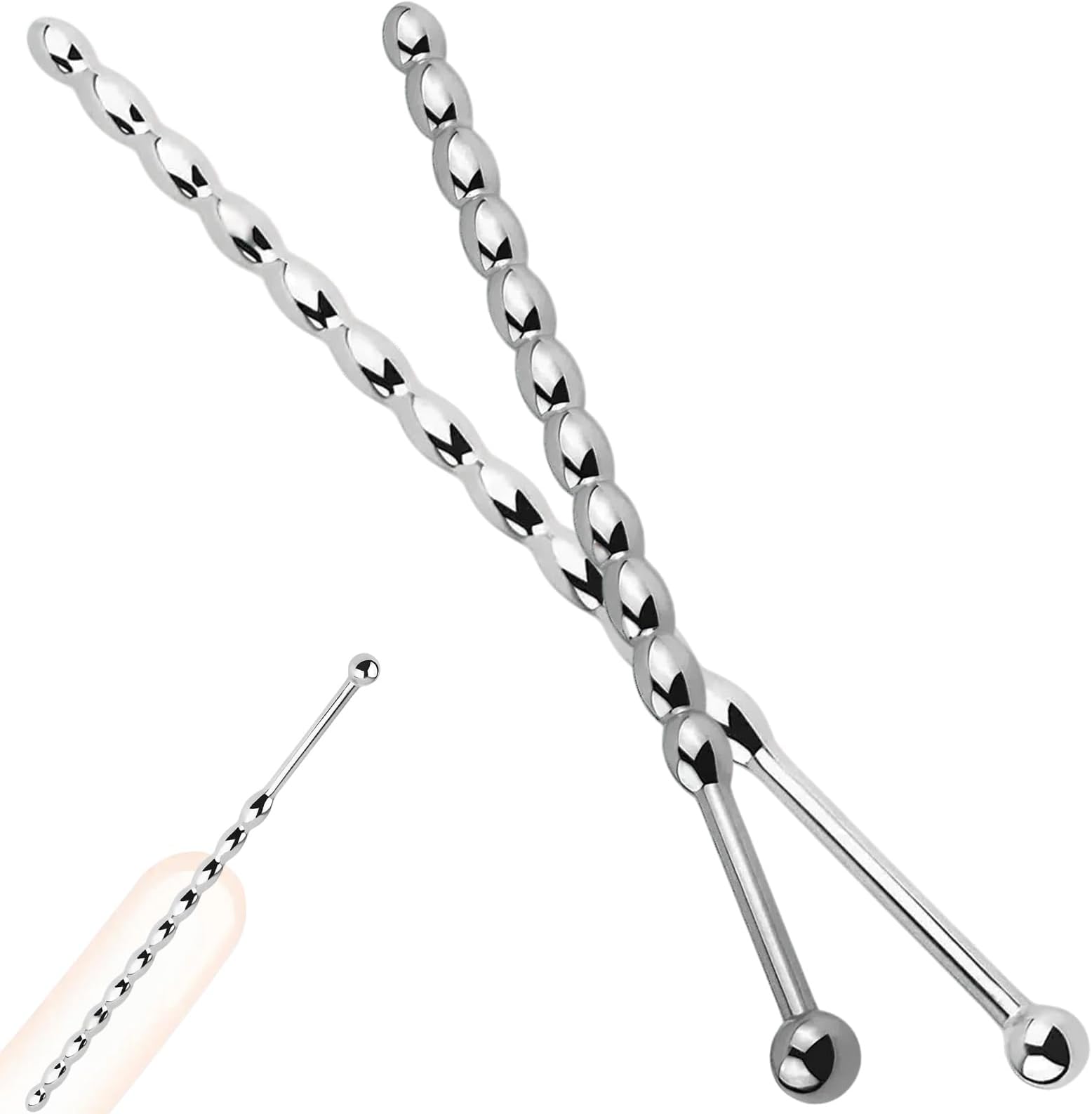 2PCS Metal Urethral Plug Set for Men – Extra Long Penis Plug, Smooth Touch Urethral Dilator & Sounding Rod, Male Urethral Stopper for Masturbation & BDSM Play