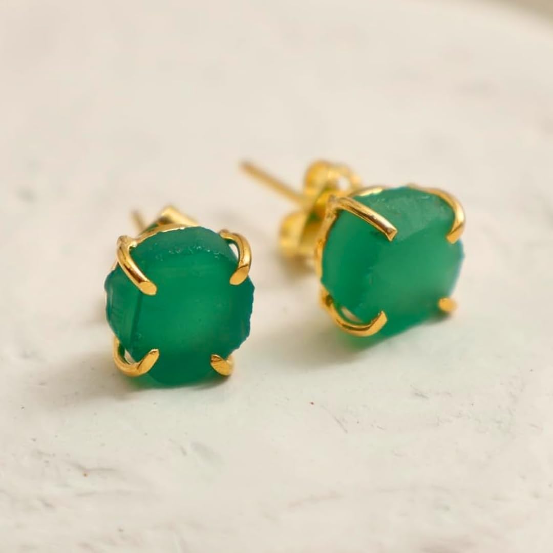 Gempires Natural Raw Gemstone Stud Earrings for Women | Handmade Raw Crystal Prong Setting Earrings | Hypoallergenic Gold Plated Minimal Studs | Unique Gift Jewelry for Her (Multiple Gemstone Options) - Image 8