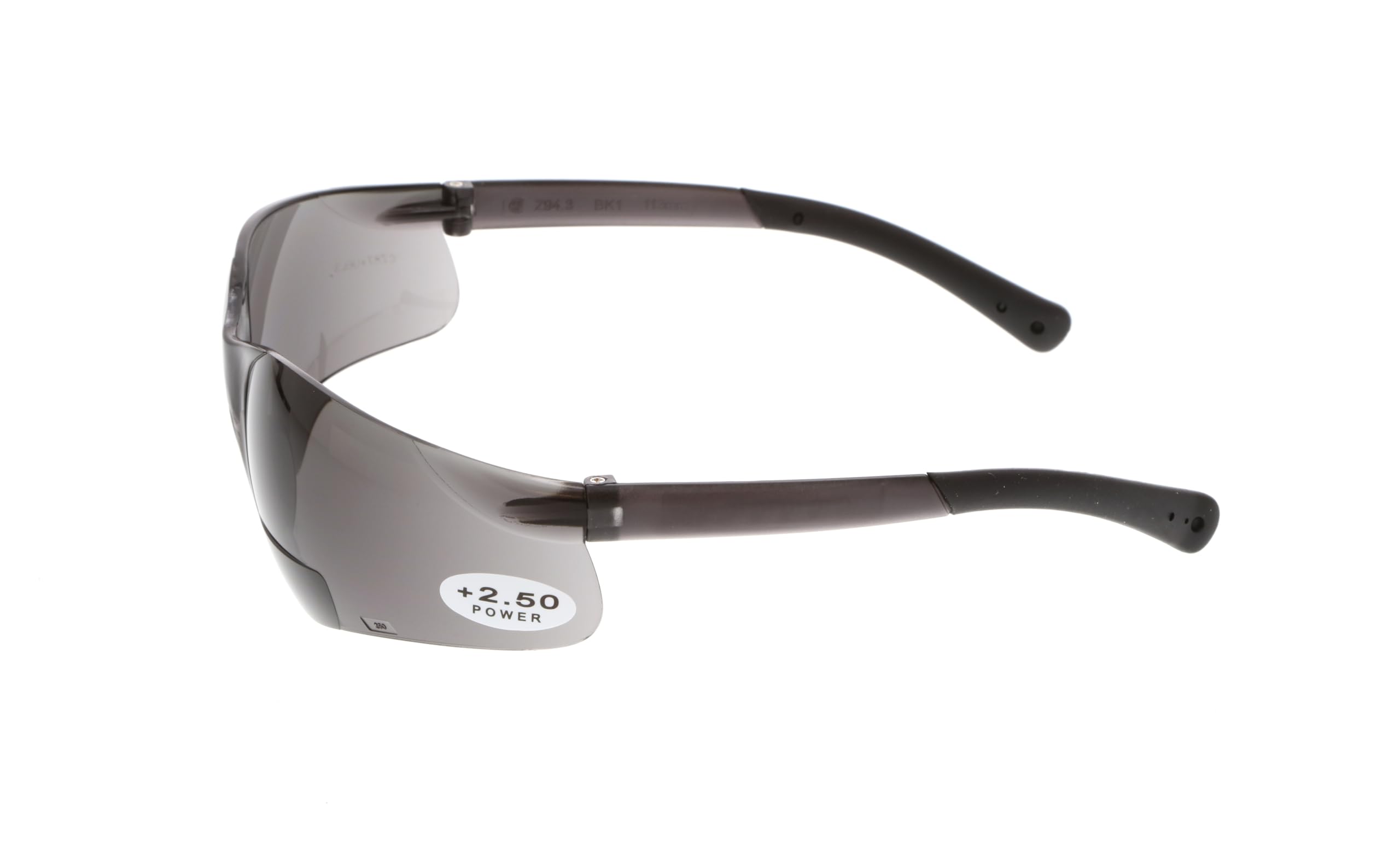 Crews BKH25G BearKat Magnifier Polycarbonate 2.5 Diopter Gray Lens Safety Glasses with Non-Slip Hybrid Black Temple Sleeve