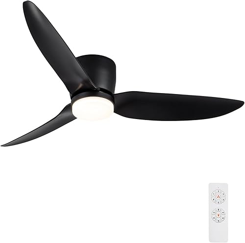 Ceiling Fans With Lights, 50-inch Recessed Thin Indoor Ceiling Fan, 3-blade Black Remote Control DC Silent Motor Kitchen Bedroom Farmhouse