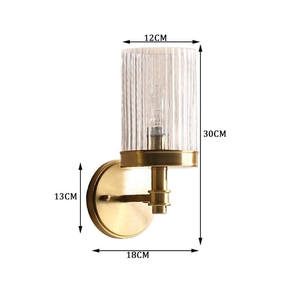 Moderne Innenwandleuchte Schlafzimmer Nacht Leselampe Einfachheit Spiegel Frontleuchte Gebürstetes Gold Finish Nordische Wandleuchte Wandleuchte für Wohnzimmer Kupfergitter Gestreifte Glaswandleuchte