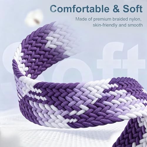 Image of Magnetic Braided Band for Samsung Galaxy Watch 9 8 40mm 44mm, Galaxy Watch8 Classic 46mm, One Click No Gap Elastic Stretchy Nylon Fabric Sport Strap for Women Men (Grape Purple)