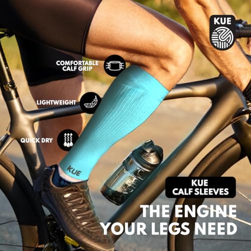Image of KUE Compression Calf Sleeves for Men and Women | Running, Sports Activity | Improved Blood Circulation, Swelling, Calf Support in & Recovery, Protect from Strain & Injuries (TurquoiseBlack, S /M)