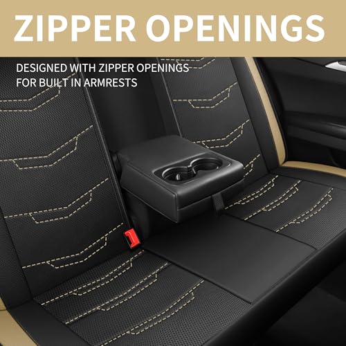 Image of HChengkikz Car Seat Cover, Breathable and Sporty (Black + Beige)