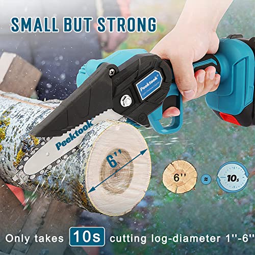 Image of Mini Chainsaw Cordless 6Inch, Peektook Chain Saw Electric Chainsaw Battery Saw with 2 2.0Amh Battery & 2 Chains, Small Chain Saw Electric Saw with Strong Motor for Tree Trimming, branches cutting
