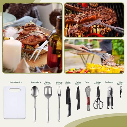 10 PCS Camping Cooking Utensils Set Camping Kitchen Utensils mit Tragbare Kochutensilien Tasche Küchenhelfer Utensilien Set Camping Kochutensilien Kochgeräte Set für Camping Wandern Picknick Grillen – Bild 6
