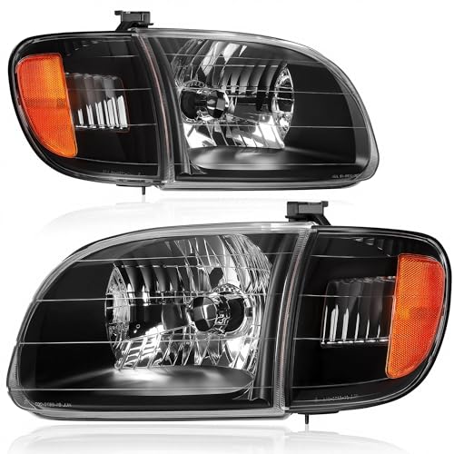 AUTOSAVER88 Headlight Assembly Compatible with 2000 2001 2002 2003 2004 Tundra Regular Cab/Access Cab Pickup Headlamp Replacement Black Housing Amber Reflector Clear Lens (Not Fit Crew Cab)
