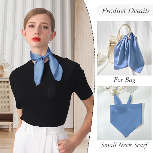 21"x21" Solid Color Mulberry Silk Scarf Silk Hair Wrap Head Scarf Lightweight Square Neckerchief, Blue2