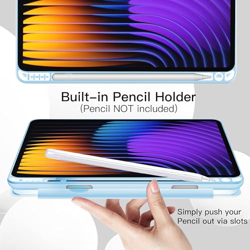 Image of TGK Rotating Case for Xiaomi Mi Pad 7 11.2 inch /Pad 7 Pro with Pencil Holder Trifold Stand Cover Clear Back (Sky Blue)