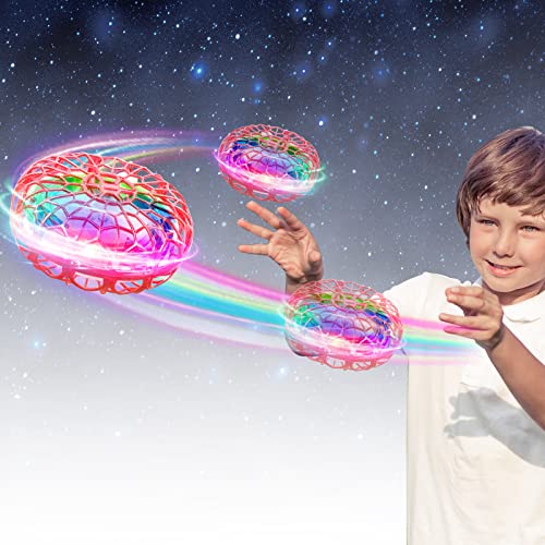 DELYCUTE Flying Ball Spielzeug Hover Ball, 360° drehendes LED-Licht Flying Spinner Mini Drone UFO Outdoor Indoor Space Spielzeug Geschenke für Jungen Mädchen - Rot Cover