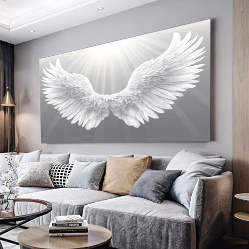 MKBKLI Wandbilder Dekoration Wohnzimmer Weiße Flügel Bilder auf Leinwand 60x120cm Leinwandbild Schlafzimmer Küche Deko Wand Kunstdruck Art Groß...
