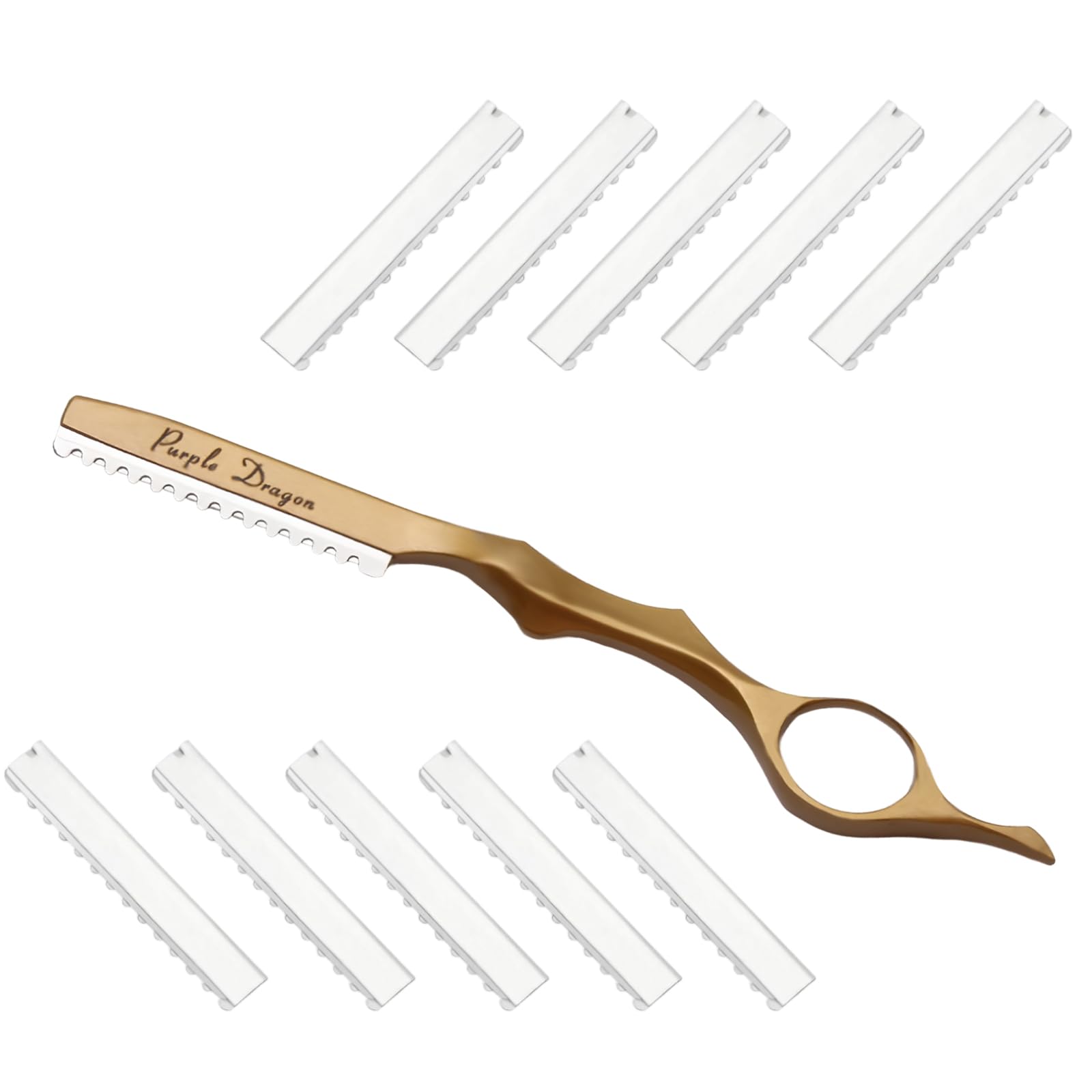 Cuchillo para Adelgazar el Cabello, Cuchilla de Afeitar de Peinado, Maquinillas de Afeitar Texturizadoras de Corte Manual de Cabello con 10 Navajas de Repuesto (Oro)