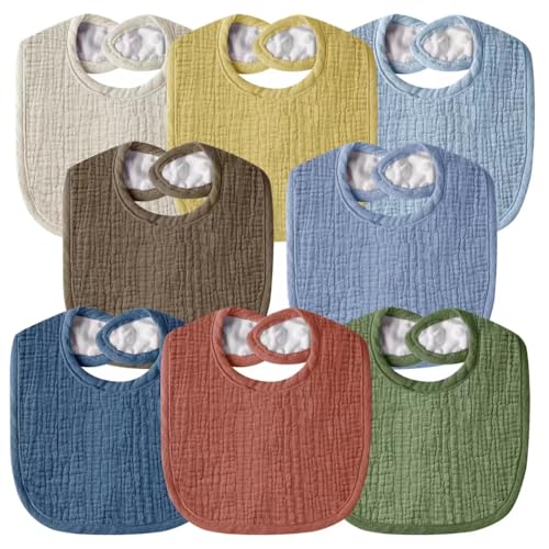 Image of Wrrernsin Muslin Baby Bibs for Unisex Boys Girls, Cotton Drool Bibs, Adjustable Newborn Bibs for Drooling and Teething