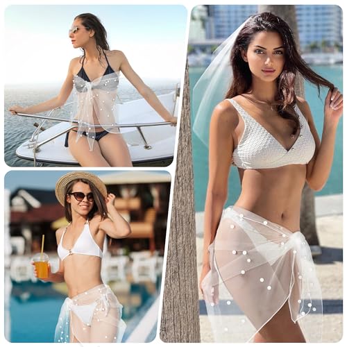 Bride Bathing Suit Wrap Skirt Pearl Cover Up Beach Sarong Sheer Bikini Swimsuit Coverup Bachelorette Party Favors4