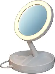 Espelho de Mesa com LED, Zoom 10X, Base Dobrável e Organizador – Ideal para Maquiagem e Decoração