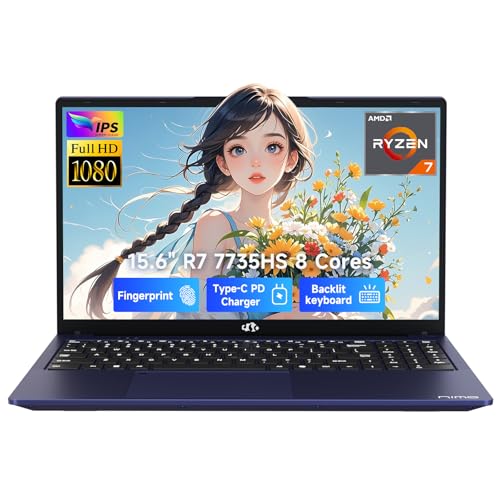 NIMO 15.6" IPS FHD-Gaming-Laptop, AMD Ryzen 7 7735HS 16GB DDR5 RAM 512GB SSD (8C/16T, Up to 4.75GHz) Computer Laptop with Radeon 680M Graphics 100W Type-C Backlit Keyboard Fingerprint