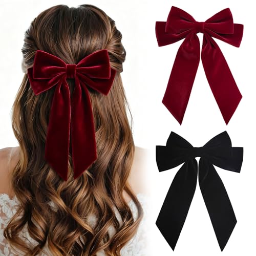 2PCS Velvet Bows Hair Clip Ribbon Black Red...