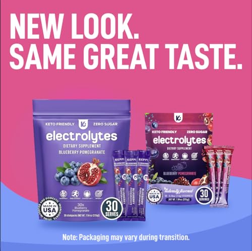 Image of Keppi Electrolytes Powder Packets - Blueberry Pomegranate 30 Servings - No Sugar Hydration Supplement with Potassium, Magnesium, Sodium - Keto, Vegan, Fasting-Friendly, Zero Calorie Hydration Packets