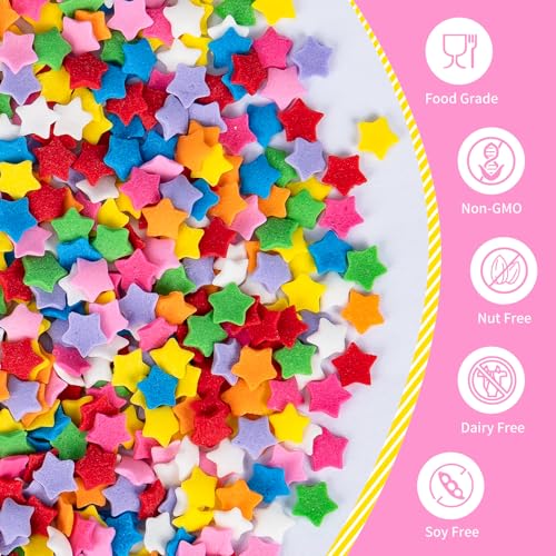 Image of Edible Star Confetti Sprinkles,130g Rainbow Stars Sugar Sprinkle for Cake Decorations,Colorful Pentagram Shape Candy Baking Dessert Toppers,Cupcakes,Cookies,Ice Cream,Donuts,Perfect for Birthday Wedding Celebration Party Decorating Supplies | 130g Colorful Pentagram Baking Decorating,Pastel Candy for Cupcake,Cookie,Donuts,Birthday Wedding,Celebration Party Supplies