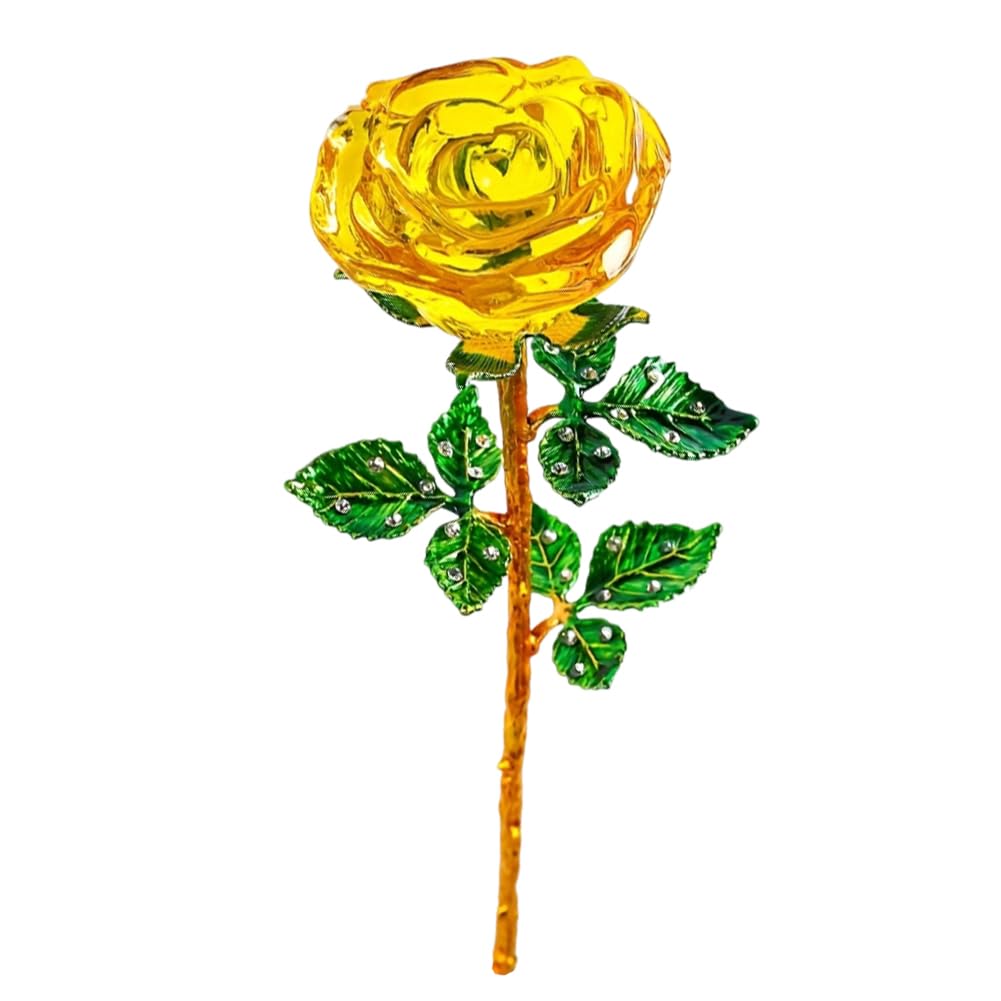 Magicherry Crystal Rose Flower Artificial Flowers Crystal Rose Bouquet Figurine Ornaments Home Table Centerpiece Decor for Christmas Anniversary Wedding, Yellow