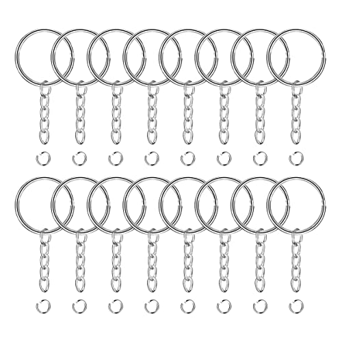 JEWMAY 100Pcs Split Key Chain Rings with Chain and Jump Rings Bulk for Crafts Supplies 1 Inch - Silver Color