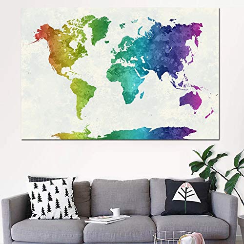Arte Astratta Acquerello Poster Mappa del Mondo Pittura su Tela Soggiorno Camera da Letto Arte della Parete Poster e Stampe Decorazioni per la casa-Senza Telaio