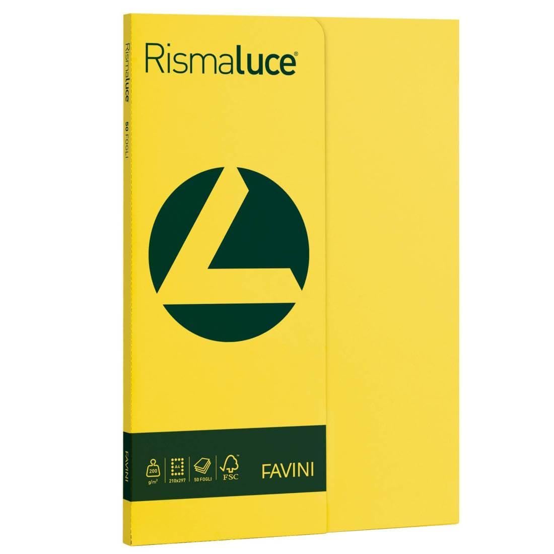 Favini A69B544 Rismaluce colore GIALLO SOLE confezione da 50 cartoncini da 200gr Formato A4 (21X29,​7 cm) Made in Italy