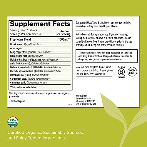 Banyan Botanicals Lung Formula – Organic Herbal Tablet With Licorice & Tulsi – For Healthy, Clear Breathing & Overall Lung Health* – 90 Tablets – Non Gmo Sustainably Sourced Vegan #TOP1