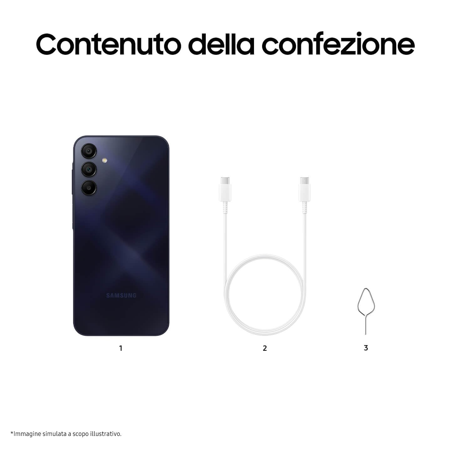 Samsung Galaxy A15, Smartphone Android 14, Display Super AMOLED 6.5" FHD+, 4GB RAM, 128GB, memoria interna espandibile fino a 1TB, Batteria 5.000 mAh, Blue Black [Versione Italiana]