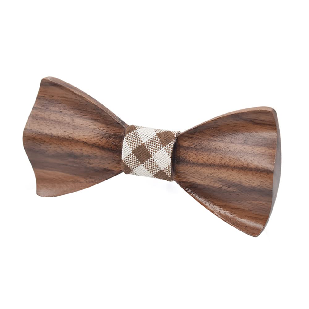 Huliyhus Wooden Mens Bow Ties Natural Wood 3D Design Bow Tie Adjustable Bowties Necktie for Tuxedo Wedding Party (03), One Size