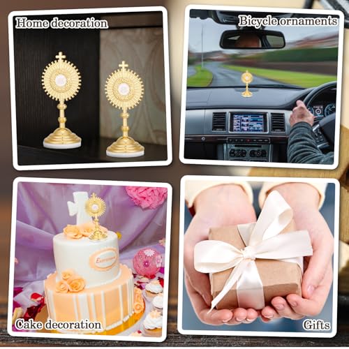 Image of Marsui 8 Pcs Standing Crucifix Mini Gold Cross with Base Metal Blessed Sacrament Catholic Monstrance 3.2 inch Jesus Christ Catholic Gift J-hs Cross Mini Table Decor for First Communion