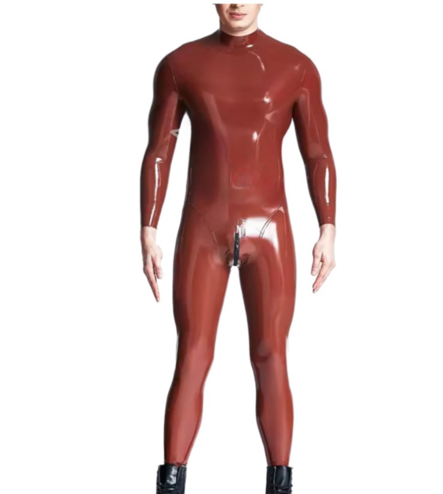 Men Latex Catsuit Neck Entry With 3D Crotch Zipper Catsuit Bodysuit Rubber Gummi Jumpsuit,white,3XL