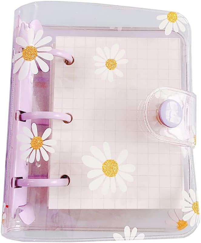 Mini 3 Ring Binder Cover PVC Notebook Loose Leaf Binder Snap Button Loose Leaf Folder Round Ring Binder Cover Protector Purple