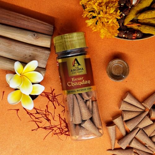 Image of The Aroma Factory Incense Dhoop Cone Kesar Chandan Sandalwood (100% Herbal & 0% Charcoal) 3 Bottles x 30 Cones